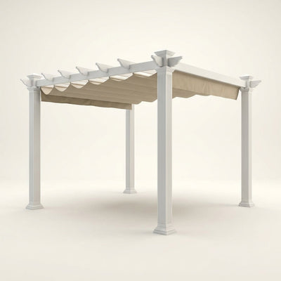 Vinyl Canopy Pergola Built for Weather Resistance, 10x10 Foot Coverage, Adjustable Canvas Shade, White