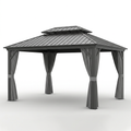 Hardtop Gazebo Built to Last Outdoors, 12'X14' Aluminum Frame, Double Layer Roof, Curtains & Netting