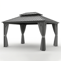 12'X14' Hardtop Gazebo, Heavy Duty Aluminum Permanent Hardtop Gazebo Outdoor Pavilion with Curtains and Netting for Garden — Studio Shot