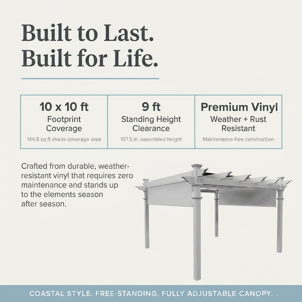 120"L X 120"W X 108"H Vinyl Malibu Canopy Pergola, White, VA42057 — Results & Stats