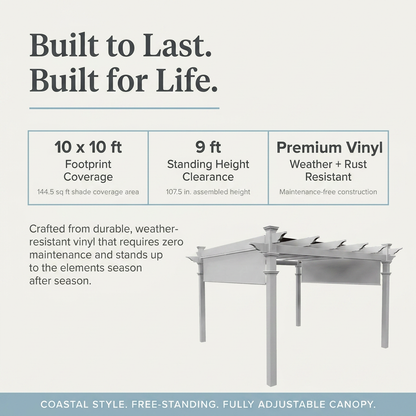120"L X 120"W X 108"H Vinyl Malibu Canopy Pergola, White, VA42057 — Results & Stats