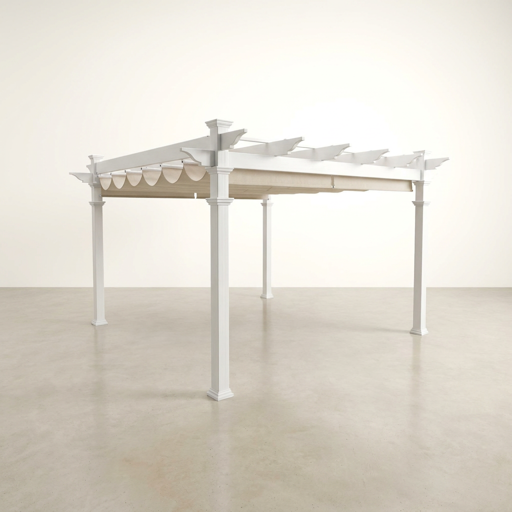 120"L X 120"W X 108"H Vinyl Malibu Canopy Pergola, White, VA42057 — Studio Shot