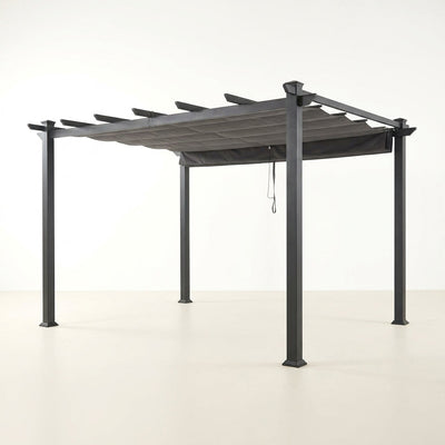 Aluminum Pergola Built for Outdoor Durability, 16x12 Ft Rectangular Frame, Retractable Dark Gray Canopy, 192 Sq Ft