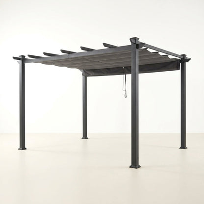 16 Ft. W X 12 Ft. D Aluminum Pergola Outdoor with Dark Gray Retractable Canopy — Studio Shot