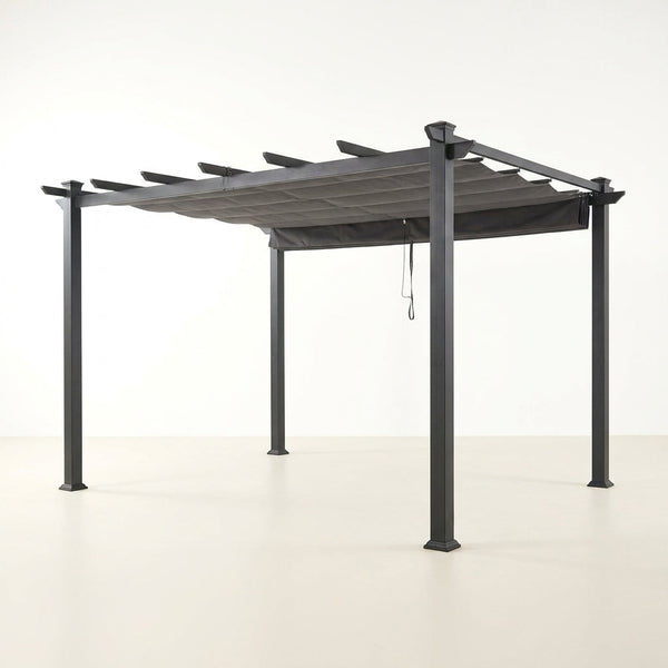 16 Ft. W X 12 Ft. D Aluminum Pergola Outdoor with Dark Gray Retractable Canopy — Studio Shot