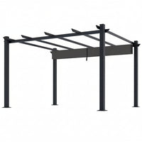 Aluminum Pergola Built for Outdoor Durability, 16x12 Ft Rectangular Frame, Retractable Dark Gray Canopy, 192 Sq Ft