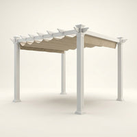 Vinyl Canopy Pergola Built for Weather Resistance, 10x10 Foot Coverage, Adjustable Canvas Shade, White — Studio Shot