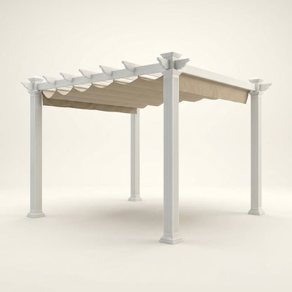 Vinyl Canopy Pergola Built for Weather Resistance, 10x10 Foot Coverage, Adjustable Canvas Shade, White — Studio Shot