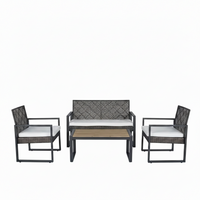Wicker Patio Conversation Set Built for Outdoor Living, 4-Piece with Cushions, Acacia Wood Table, Iron Frame
