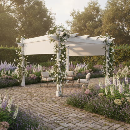 Malibu 10' x 10' White Vinyl Pergola with Adjustable Canvas Canopy