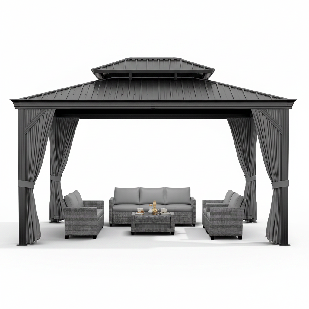 12' x 14' Aluminum Hardtop Gazebo with Curtains & Netting