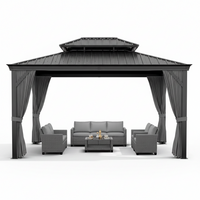 Hardtop Gazebo Built to Last Outdoors, 12'X14' Aluminum Frame, Double Layer Roof, Curtains & Netting