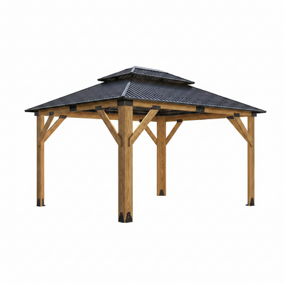 11' x 13' Cedar Wood Hardtop Gazebo with Galvanized Metal Double Roof
