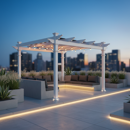 Malibu 10' x 10' White Vinyl Pergola with Adjustable Canvas Canopy