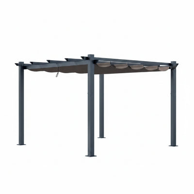 10' x 10' Aluminum Pergola with Dark Gray Retractable Canopy