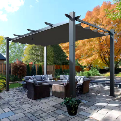 16' x 12' Aluminum Pergola with Retractable Dark Gray Canopy