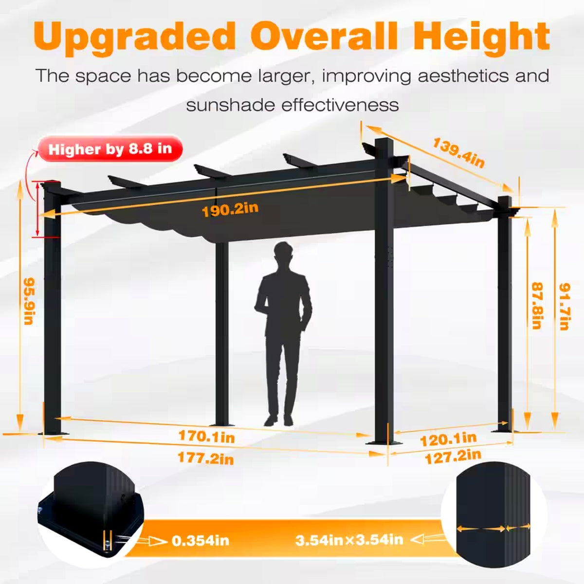 16' x 12' Aluminum Pergola with Retractable Dark Gray Canopy