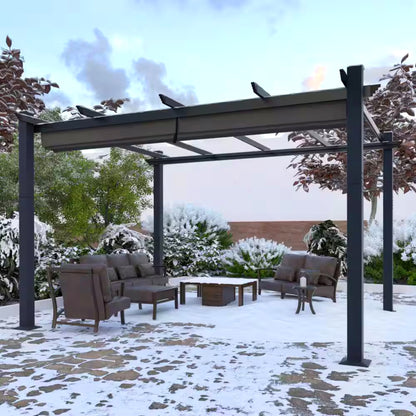 16' x 12' Aluminum Pergola with Retractable Dark Gray Canopy