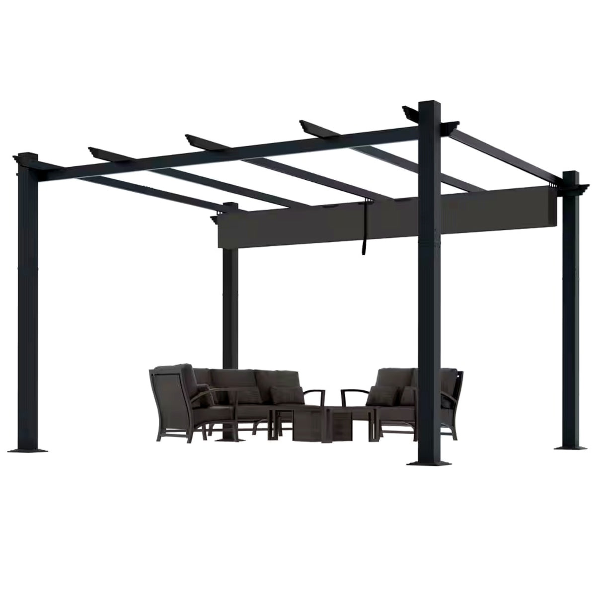 16' x 12' Aluminum Pergola with Retractable Dark Gray Canopy