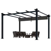 Aluminum Pergola Built for Outdoor Durability, 16x12 Ft Rectangular Frame, Retractable Dark Gray Canopy, 192 Sq Ft