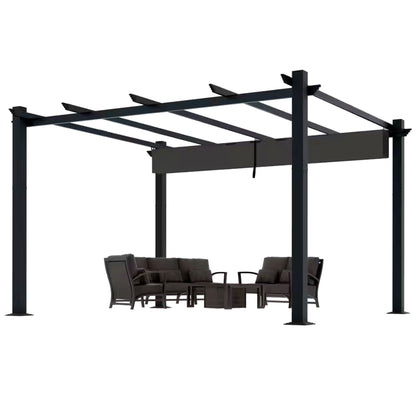 16' x 12' Aluminum Pergola with Retractable Dark Gray Canopy